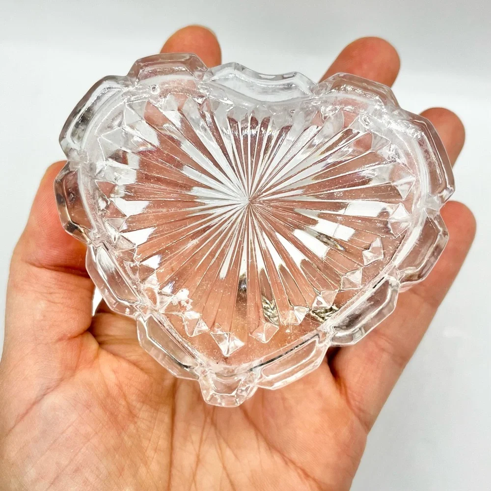Vintage Heart-Shaped Silver and Glass Jewelry Trinket Box Ring Box cottage core